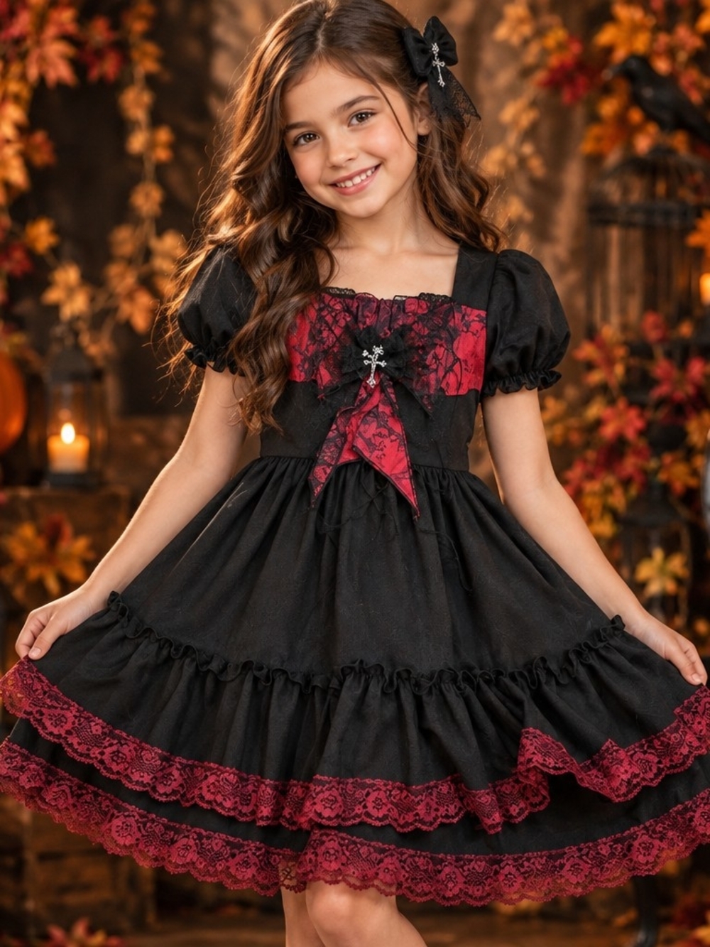 Spirit Black and Red Gothic Lace Dress Costume